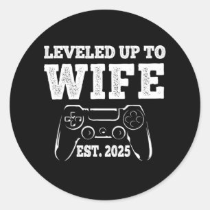 Levelled Up To Wife 2025 Funny Just Married Gamer Classic Round Sticker