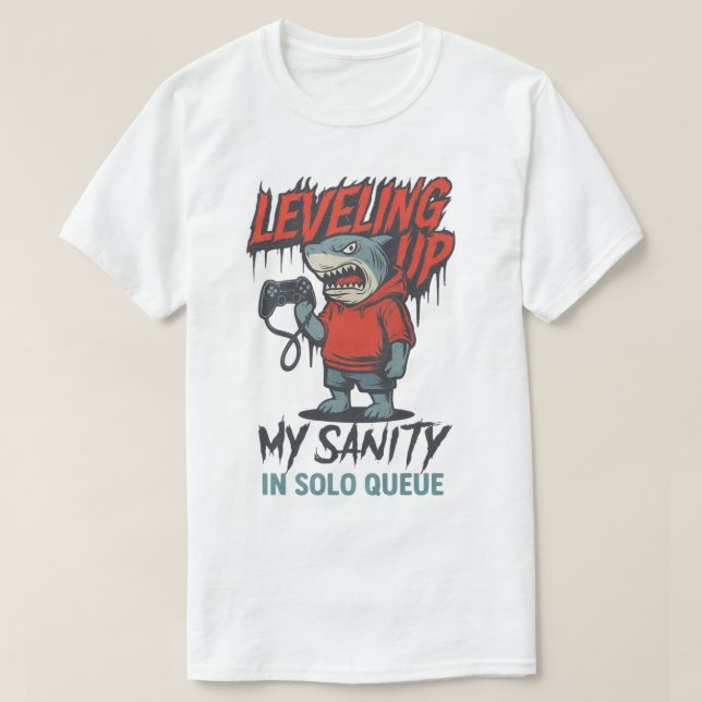 Levelling Up My Sanity Shark Gamer T-Shirt (Design Front)