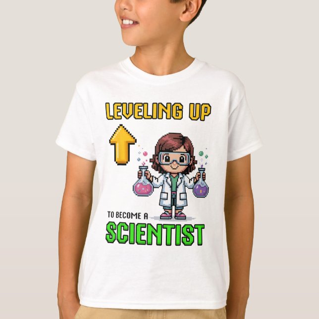 Levelling Up Scientist Ck To School Funny Gamer Gi T-Shirt (Front)