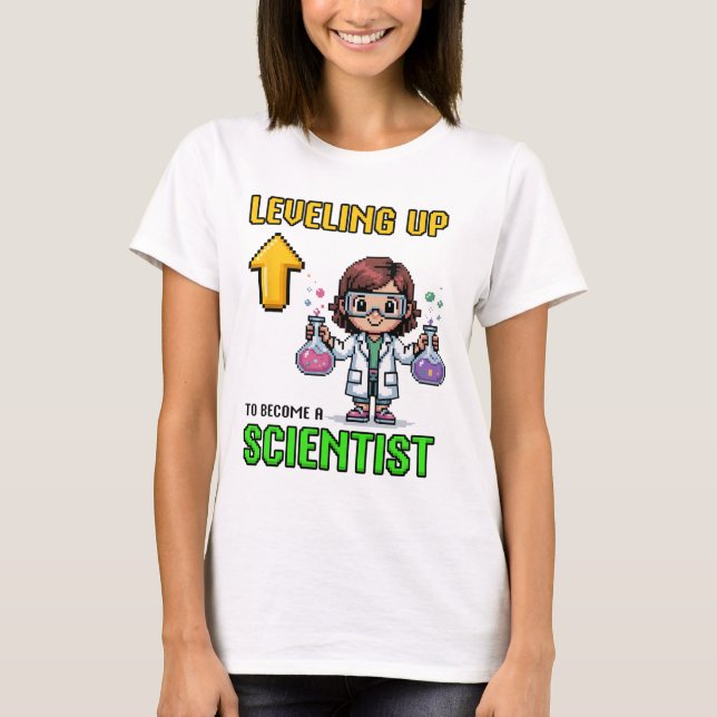 Levelling Up Scientist Ck To School Funny Gamer Gi T-Shirt (Front)