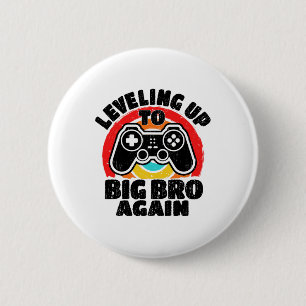 Levelling Up To Big Bro Again Vintage Gamer Brothe 6 Cm Round Badge