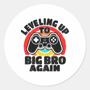 Levelling Up To Big Bro Again Vintage Gamer Brothe Classic Round Sticker