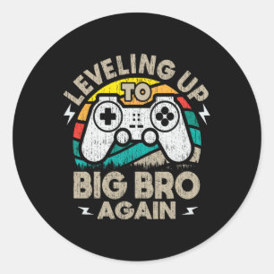 Levelling Up To Big Bro Again Vintage Gamer Brothe Classic Round Sticker