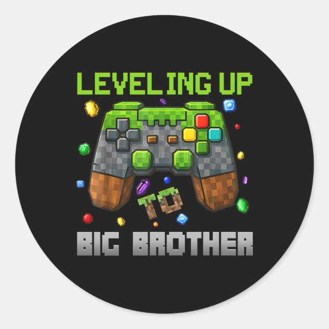 Levelling Up To Big Brother Shirt Funny Gamer Pixe Classic Round Sticker (Front)