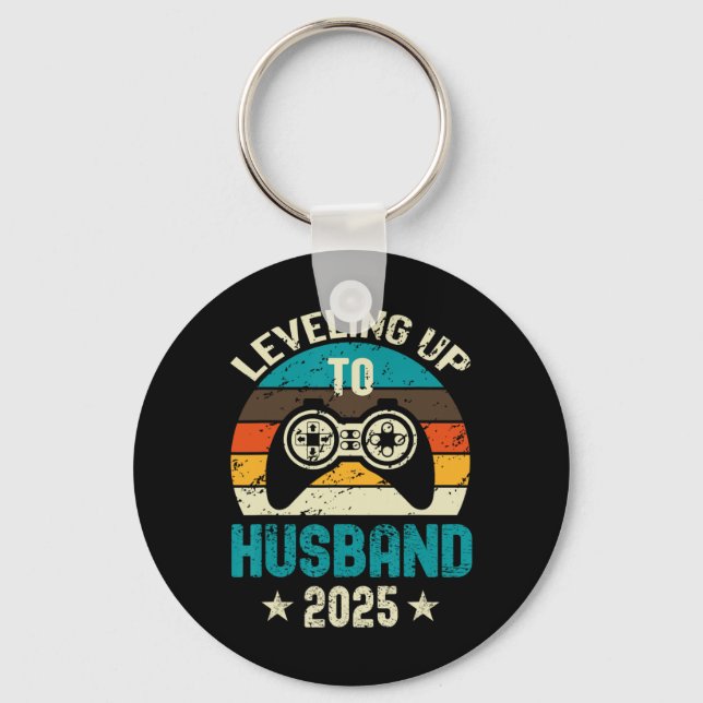 Levelling Up To Husband 2025 Future Groom Bachelor Key Ring (Front)