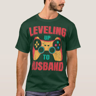 Levelling Up To Husband Funny Groom Wedding Marrie T-Shirt