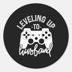 Levelling Up To Husband Groom Gamer Engagement Classic Round Sticker