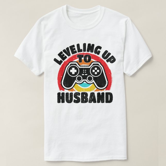 Levelling Up To Husband Groom To Be Bachelor Gamer T-Shirt (Design Front)