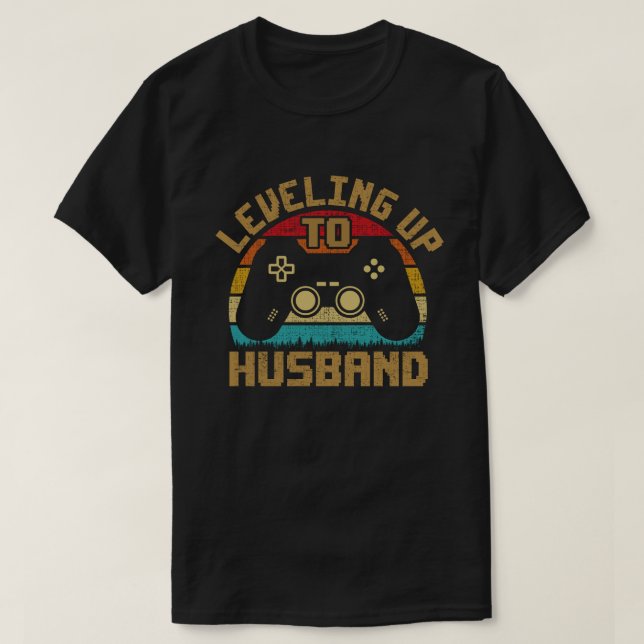 Levelling Up To Husband Groom To Be Bachelor Gamer T-Shirt (Design Front)