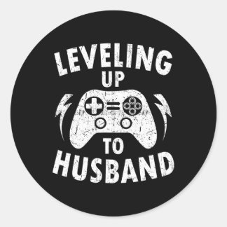 Levelling Up To Husbynd Engagement Wedding Groom V Classic Round Sticker