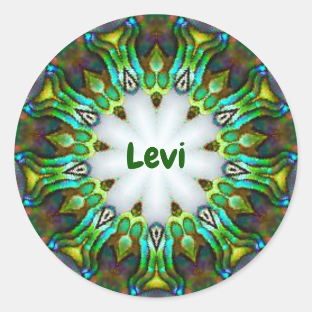 LEVI ~ Personalized Paua Shell Fractal ~ Classic Round Sticker (Front)