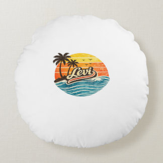 Levi Retro Sunset Name Design Round Cushion