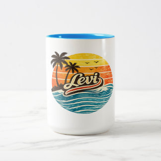 Levi Retro Sunset Name Design Two-Tone Coffee Mug