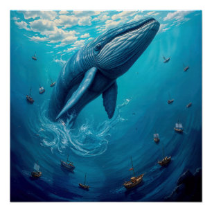 Leviathan’s Flight to Freedom – Surreal Whale Art Poster