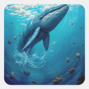 Leviathan’s Flight to Freedom – Surreal Whale Art Square Sticker