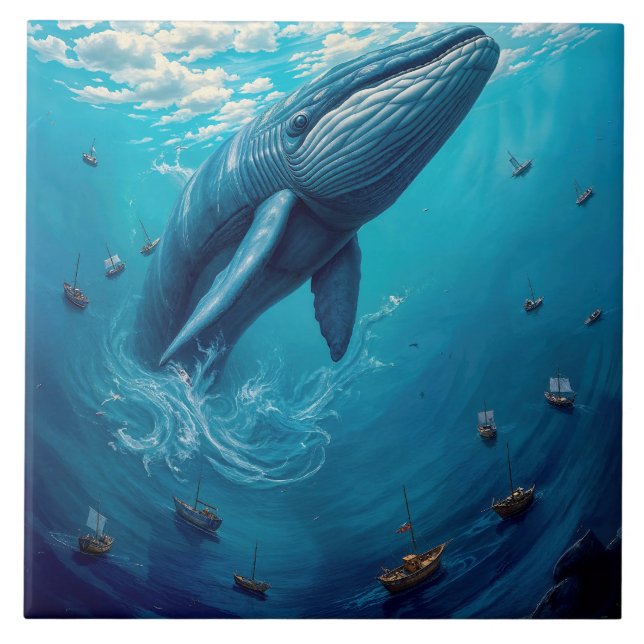Leviathan’s Flight to Freedom – Surreal Whale Art Tile (Front)