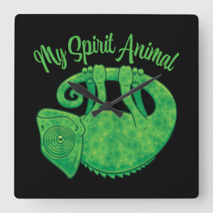 Levitating Lizard Chameleon Spirit Animal Square Wall Clock