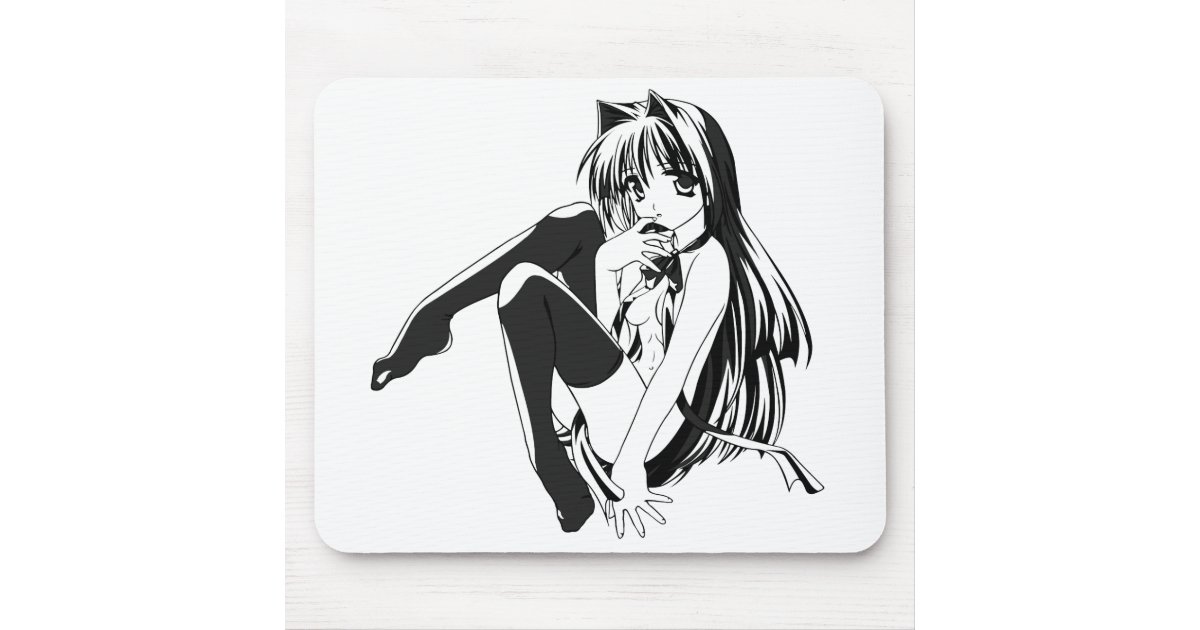Lewd Furry Anime Neko Cat Girl Naked Black Mouse Mat Zazzle