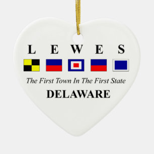 Lewes, DE 2- Nautical Flag Spelling Ceramic Tree Decoration