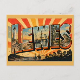 Lewes Delaware Coastal Lighthouse Canal Art Postcard