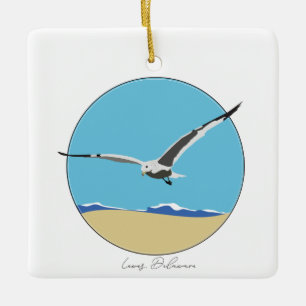 Lewes, Delaware Sea Gull over Beach  Ceramic Ornament