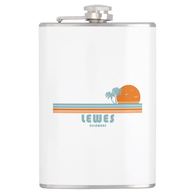 Lewes Delaware Sun Palm Trees Hip Flask (Front)