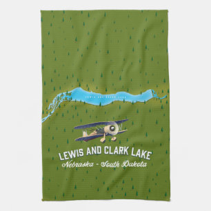 lewis and clark Lake map poster. Tea Towel