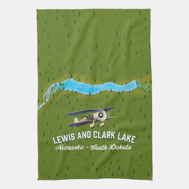 lewis and clark Lake map poster. Tea Towel (Vertical)