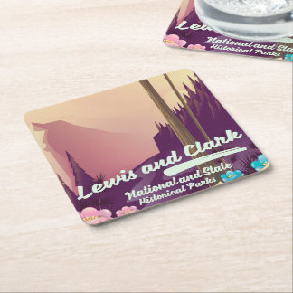 Lewis and Clark National and state park poster Square Paper Coaster