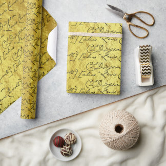 Lewis Carroll Signature on Marbled Gold Wrapping Paper