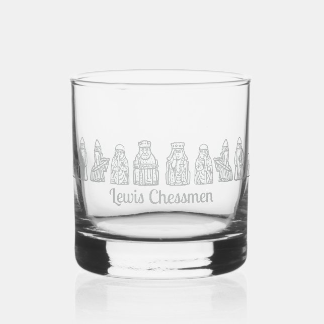 Lewis Chessmen in the Frontline Whiskey Glass (Front)