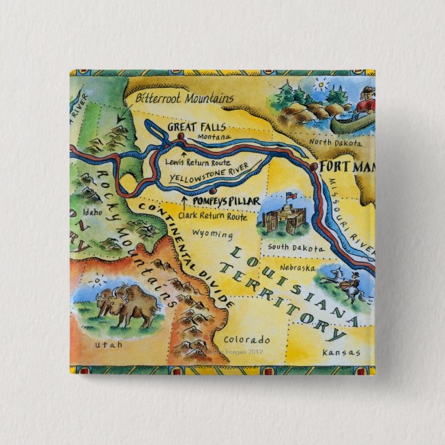 Lewis & Clark Expedition Map 15 Cm Square Badge (Front)