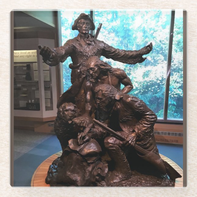 Lewis & Clark Statue, Fort Clatsop, Oregon Glass Coaster (Front)