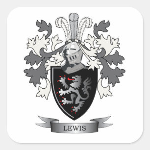 Lewis Family Crest Coat of Arms Square Sticker