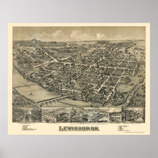 Lewisburg, PA Panoramic Map - 1884 Poster (Front)