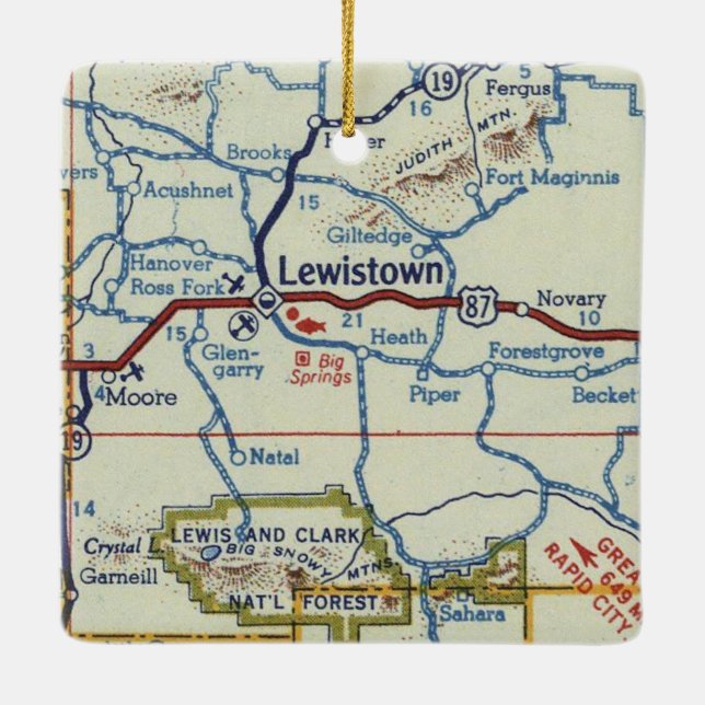 Lewistown Montana Vintage Map Ceramic Ornament (Back)