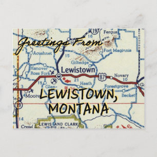 Lewistown Montana Vintage Map Postcard