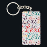 Lexi Key Ring<br><div class="desc">Lexi. Show and wear this popular beautiful female first name designed as colourful wordcloud made of horizontal and vertical cursive hand lettering typography in different sizes and adorable fresh colours. Wear your positive american name or show the world whom you love or adore. Merch with this soft text artwork is...</div>