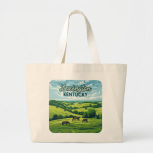 Lexington Kentucky Horses Bluegrass Farms Vintage Large Tote Bag