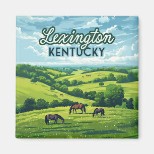 Lexington Kentucky Horses Bluegrass Farms Vintage Magnet
