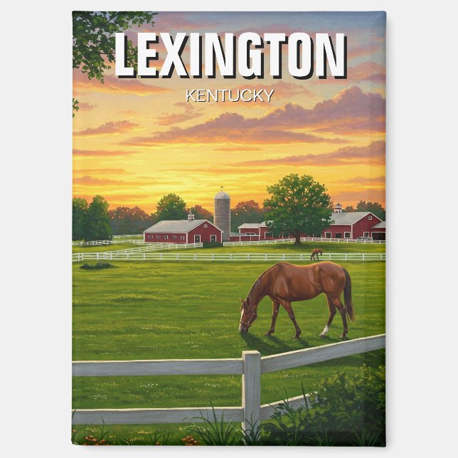 Lexington Kentucky Postcard Horse Farm Magnet (Front)