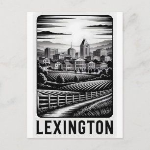 Lexington Kentucky Skyline Black White Woodcut Holiday Postcard