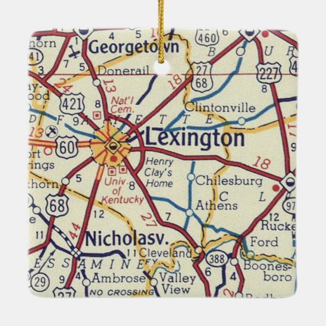 Lexington KY Vintage Map Ceramic Ornament (Back)