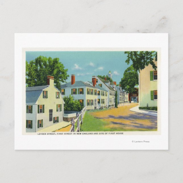Leyden Street View, First Street in New England Postcard (Front)