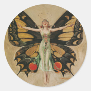 Leyendecker Butterfly Girl Vintage Art Deco Classic Round Sticker