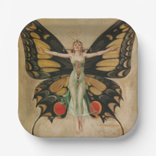 Leyendecker Butterfly Girl Vintage Art Deco Paper Plate