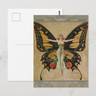 Leyendecker Butterfly Girl Vintage Art Deco Postcard