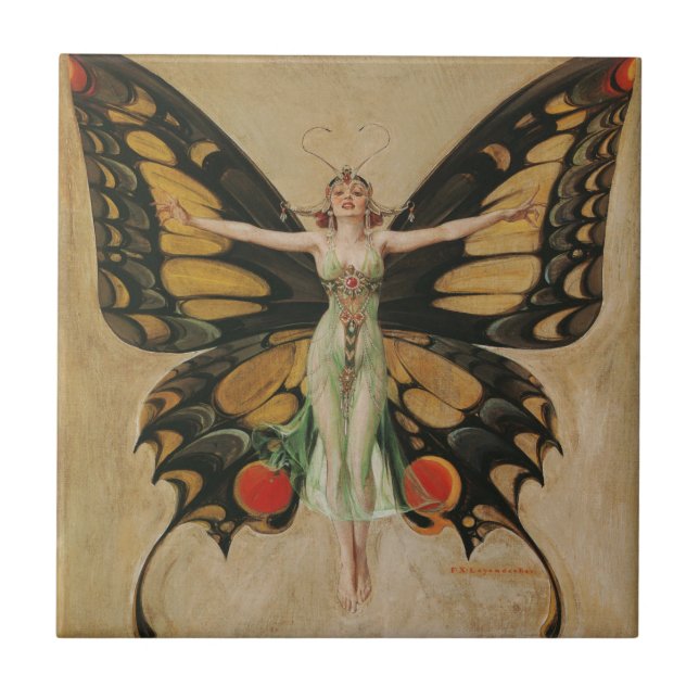 Leyendecker Butterfly Girl Vintage Art Deco Tile (Front)