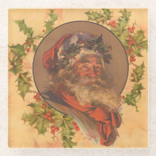 Leyendecker Father Christmas Antique Victorian Glass Coaster