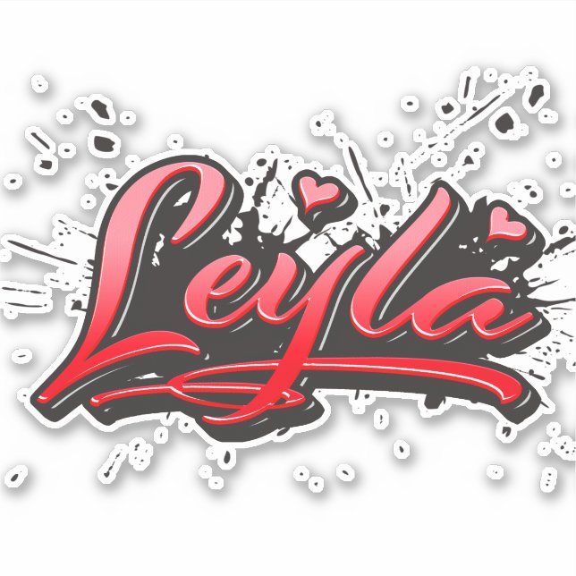 Leyla red Heart Graffiti Sticker (Front)